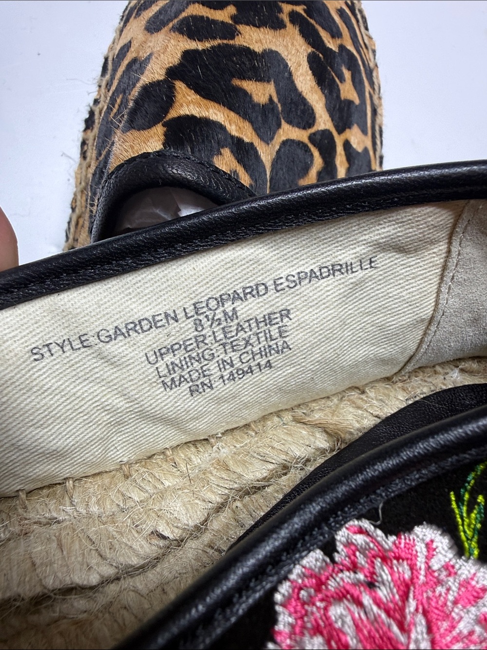 Johnny Was Garden black suede Leopard floral print Espadrilles NWOT S-559 Sz 8.5 - Picture 7 of 10